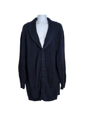 Oak Hill V Neck Cardigan Mens Size 5XL Blue Academia Fisherman Preppy Cotton